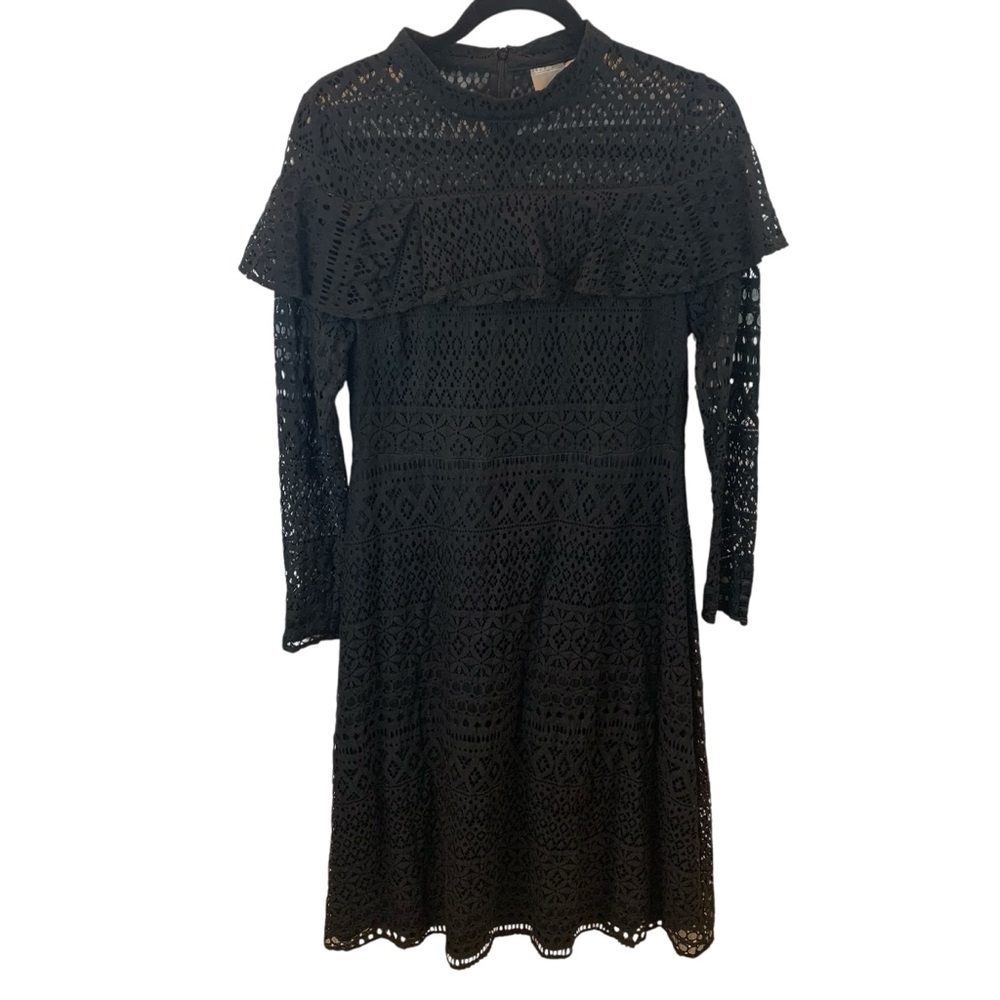 ASOS sz 8 Black Lace Gothic Long Sleeve Midi Dress Wednesday Cape Neck Edwardian